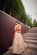 Cream & Rose Gold Embroidered Bridal Lehenga with Viscose Dupatta