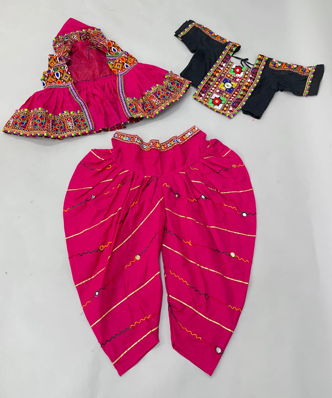 Kids Traditional Classy Dhoti Kedia Blouse and Kedia with Cap Navratri Dress