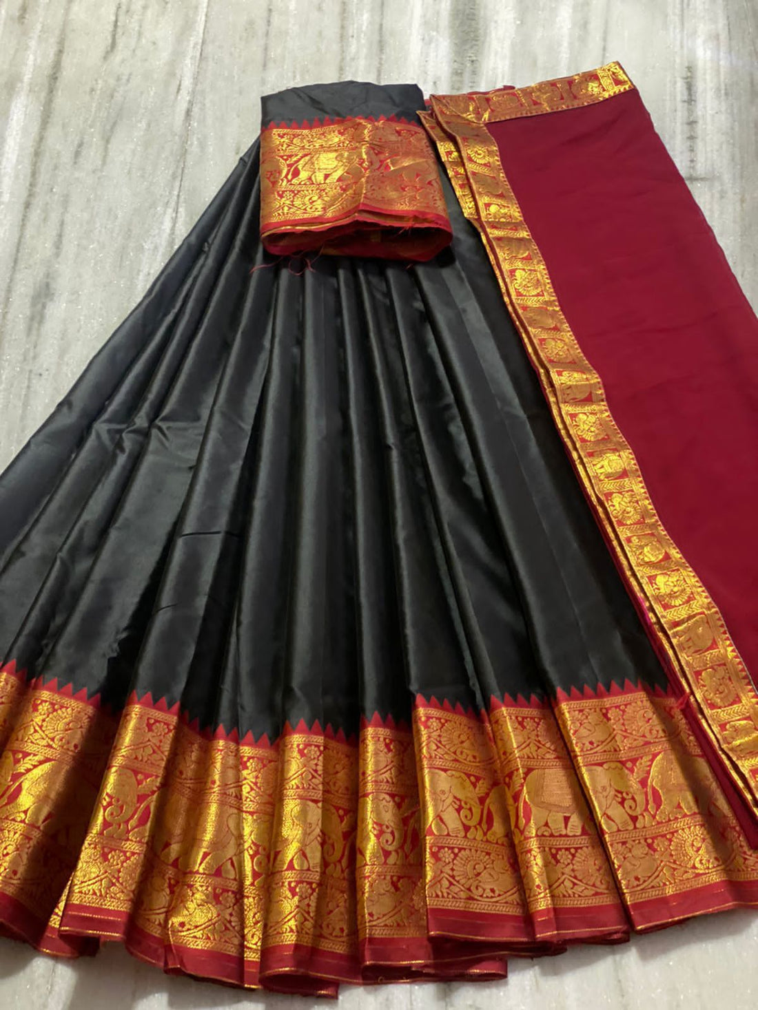 Beautiful Kanjiveram Silk Pure Zari HALF Saree with Blouse Along With Dupptta