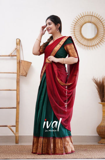 Beautiful Kanjiveram Silk Pure Zari HALF Saree with Blouse Along With Dupptta