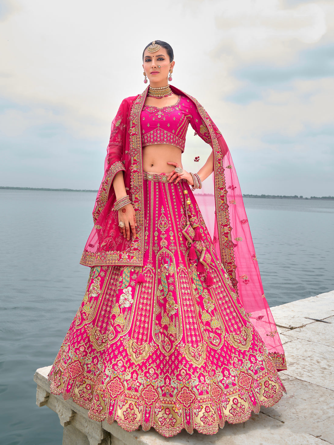 Baby Pink Elegant Bridal Lehenga with Gold Embroidery