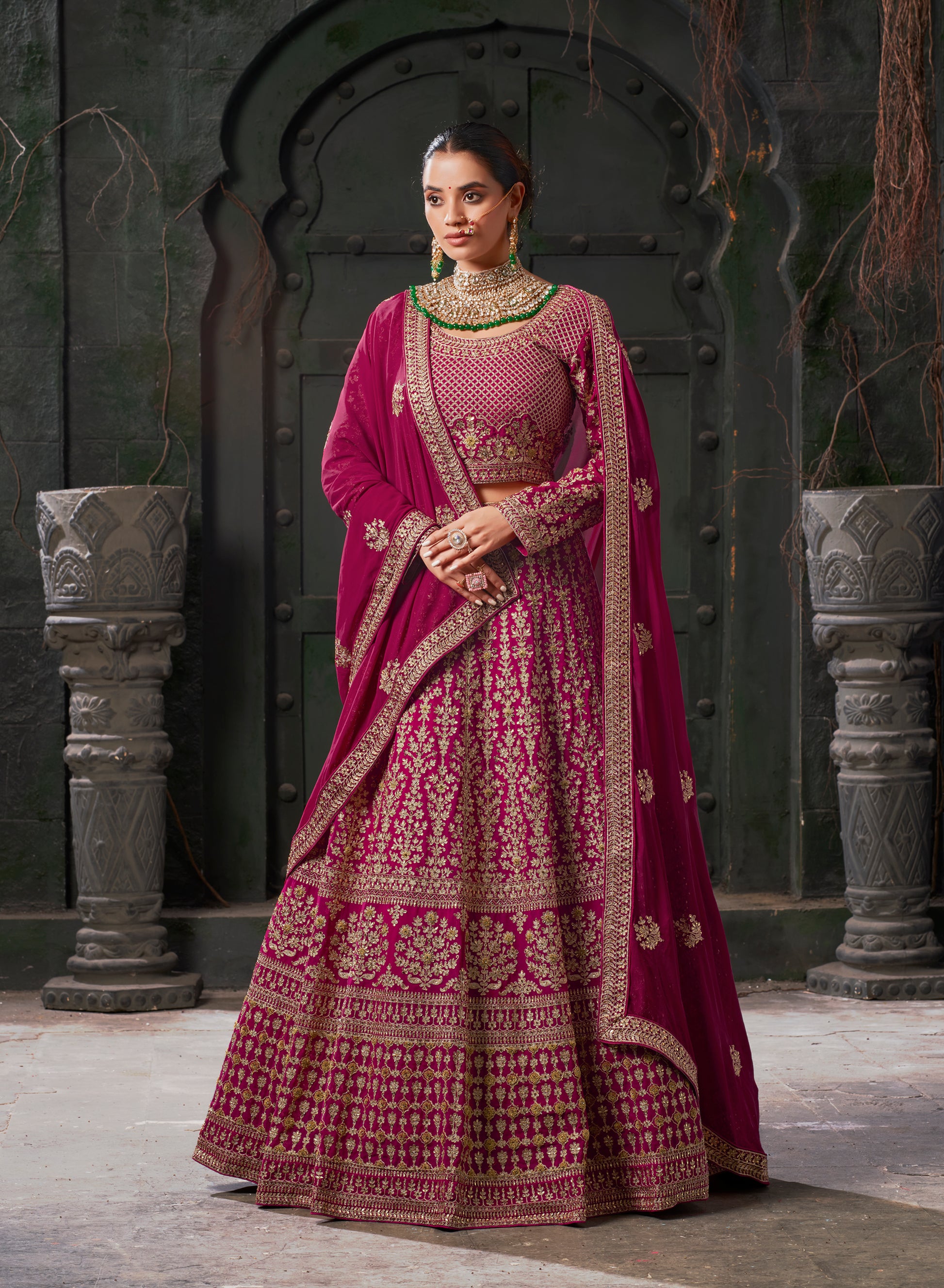 Pink Bridal Lehenga Choli in Premium Georgette & Zarkan Embellishments