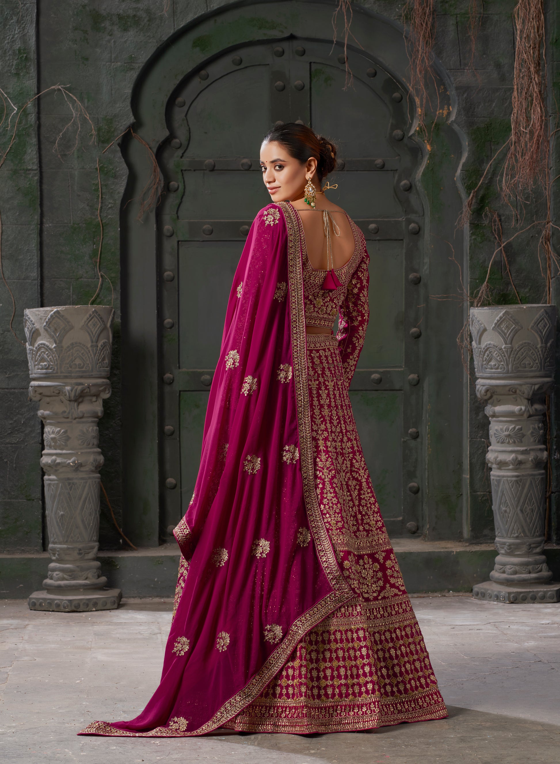 Pink Bridal Lehenga Choli in Premium Georgette & Zarkan Embellishments