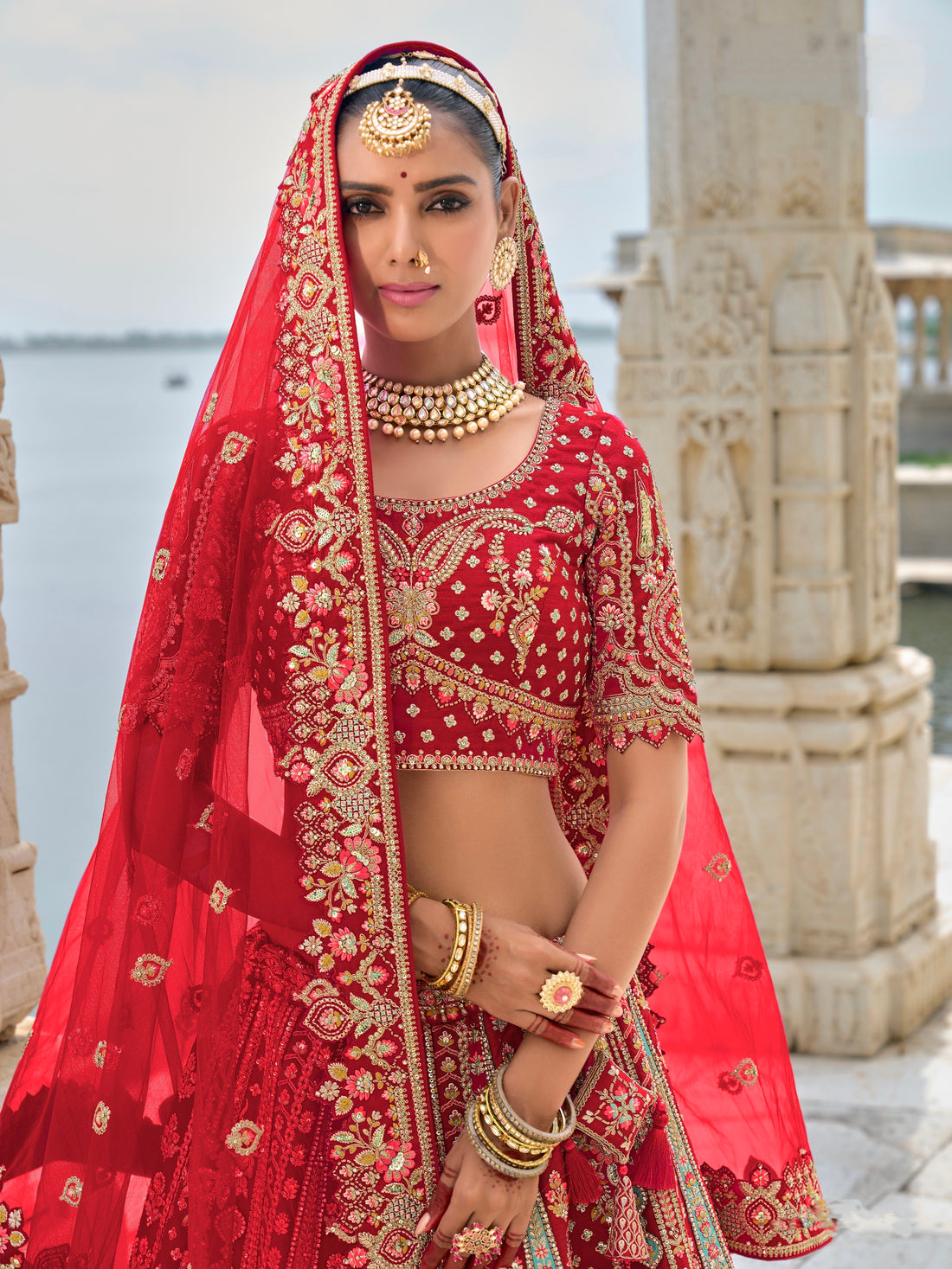 Red Bridal Lehenga with Khatli Embroidery and Heavy Work