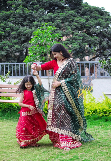 Rajasthani Traditional Combo Mother daughter Bhandhej Kotta Doriya Lehenga Chunni