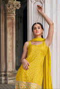 Elegant Yellow Sharara Suit with Embroidery and Sequence Work