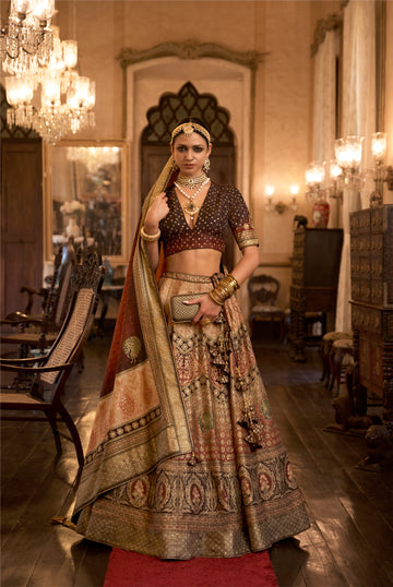 Exquisite Rajwadi Silk Wedding Lehenga Choli with Mirror Work