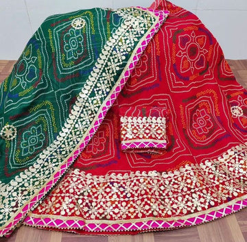 Rajsthani Traditional Rajputi Pure Bandhej Lehenga Chunri