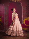 Peach Lehenga in Vanilla Shine Silk with Sequins & Thread Embroidery