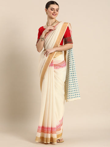 Beautiful Designer Cotton Kasavu Saree