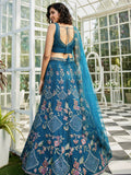 Navy Blue Net Embroidered Net Lehenga with Sequins & Zarkan Work