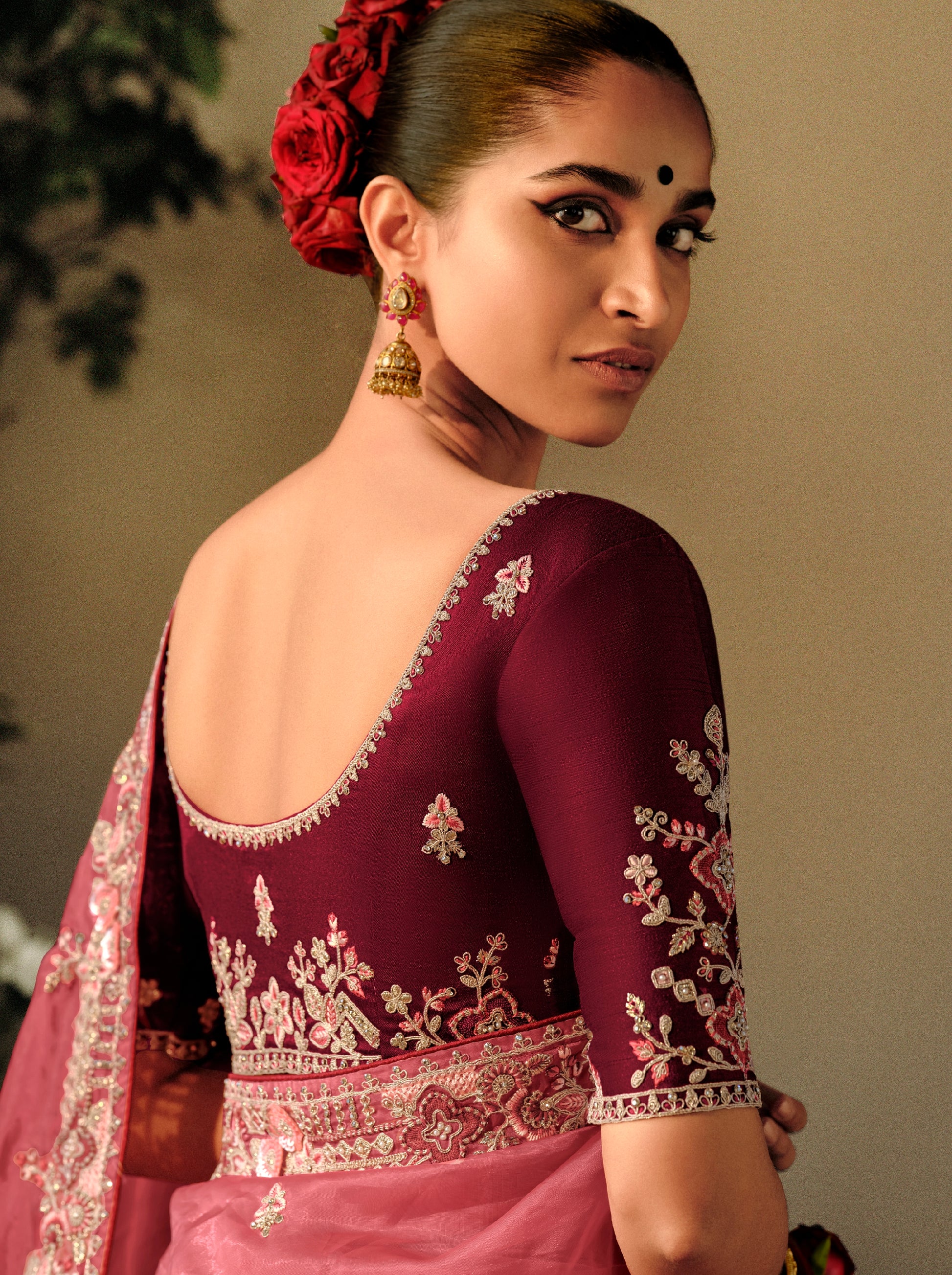 Red Bridal Saree with Heavy Embroidery and Stones