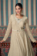 Beige Chikankari Embroidered Anarkali Suit with Dupatta