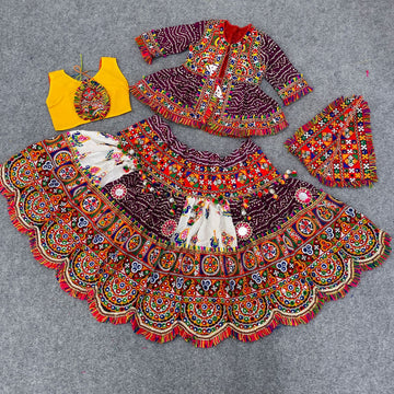 Navratri kid's Traditional 4pc Lehenga set with Cap and Kedia