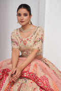 Bright Cream Pink Paisley and Peacock Embroidered Bridal Lehenga