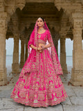 Bright Pink and Gold Embroidered Bridal Lehenga