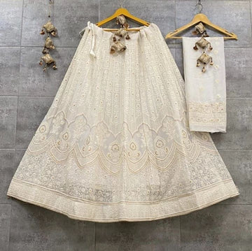 White Pure Chiffon Lucknowi Work Chaniya Choli