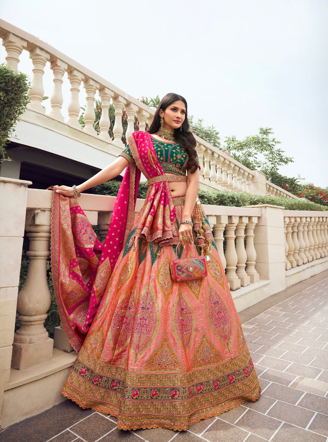 Multicolor Banarasi Silk Lehenga with Zarkan Work for Weddings