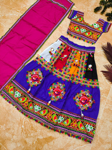 Navratri Traditional Kid's Pure Cotton With Half and Malti colour Lehenga Choli