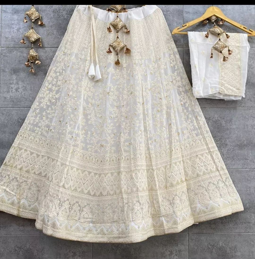 White Pure Chiffon Lucknowi Work Chaniya Choli