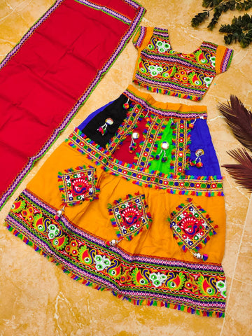 Navratri Traditional Kid's Pure Cotton With Half and Malti colour Lehenga Choli