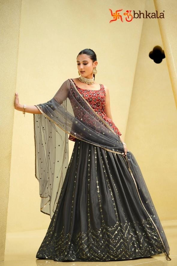 Black Colour Silk Fabric Lehenga Choli – Kaleendi