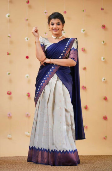 Beautiful Kanjiveram Silk Pure Zari HALF Saree with Blouse Along With Dupptta