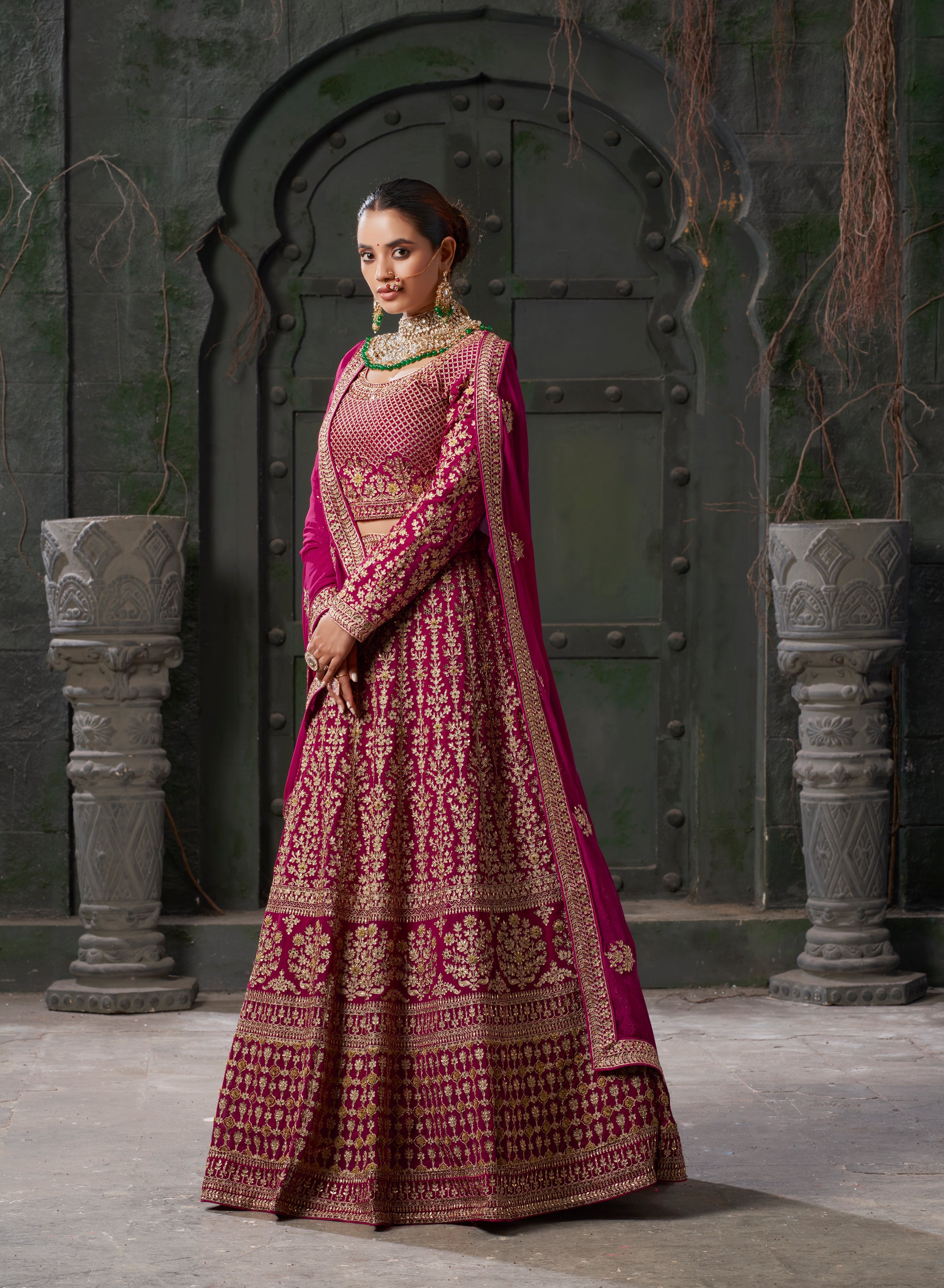 Pink Bridal Lehenga Choli in Premium Georgette & Zarkan Embellishments