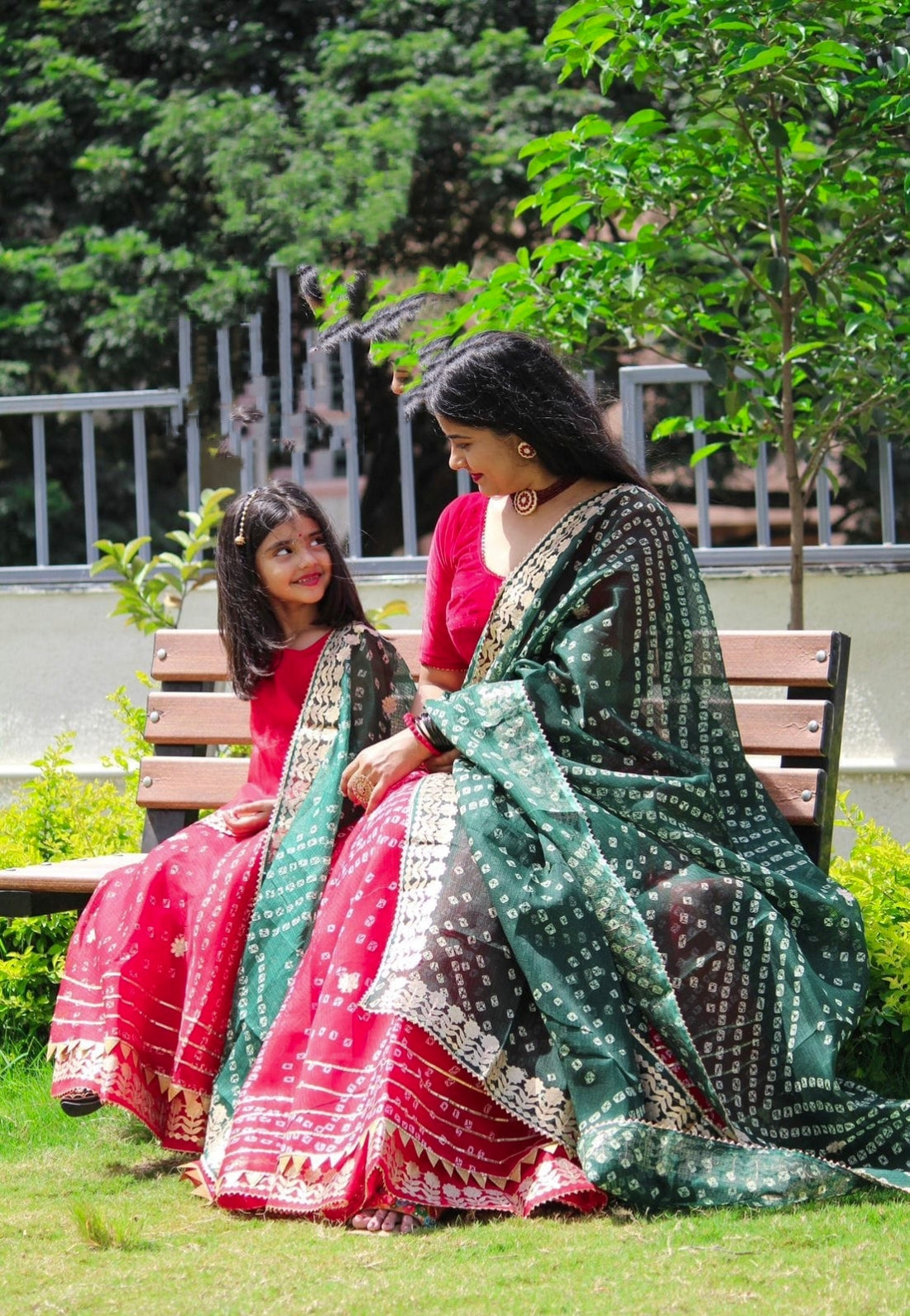 Rajasthani Traditional Combo Mother daughter Bhandhej Kotta Doriya Lehenga Chunni