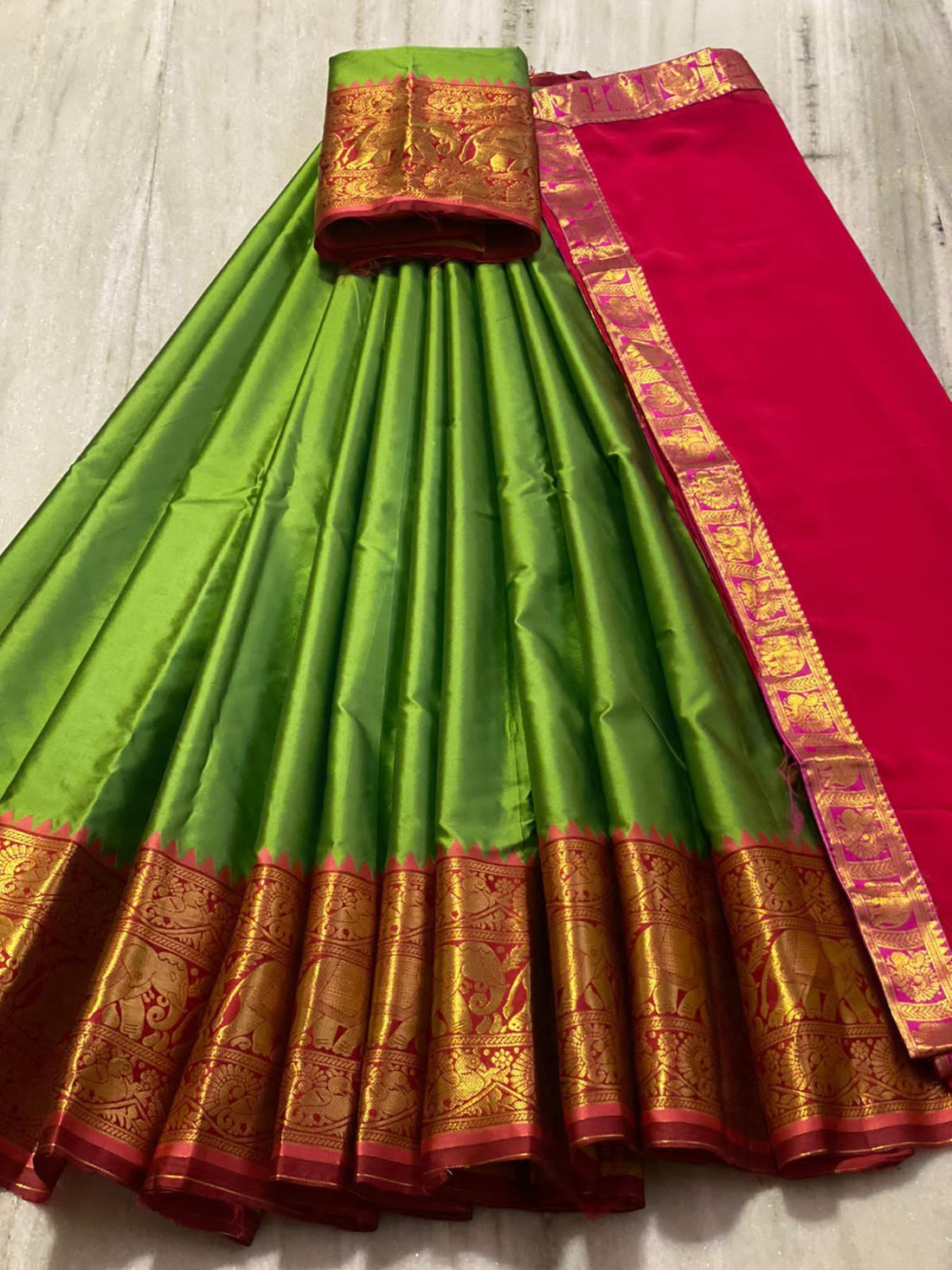 Beautiful Kanjiveram Silk Pure Zari HALF Saree with Blouse Along With Dupptta