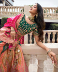 Multicolor Banarasi Silk Lehenga with Zarkan Work for Weddings