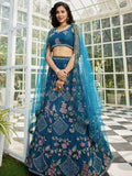 Navy Blue Net Embroidered Net Lehenga with Sequins & Zarkan Work