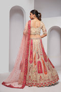 Bright Cream Pink Paisley and Peacock Embroidered Bridal Lehenga