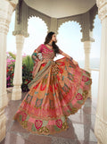 Orange and Pink Banarasi Silk Lehenga with Zarkan Codding