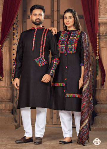 Navratri Special Couple combo of Kurta with Pajama & Kurti with Pants & Dupatta Dress