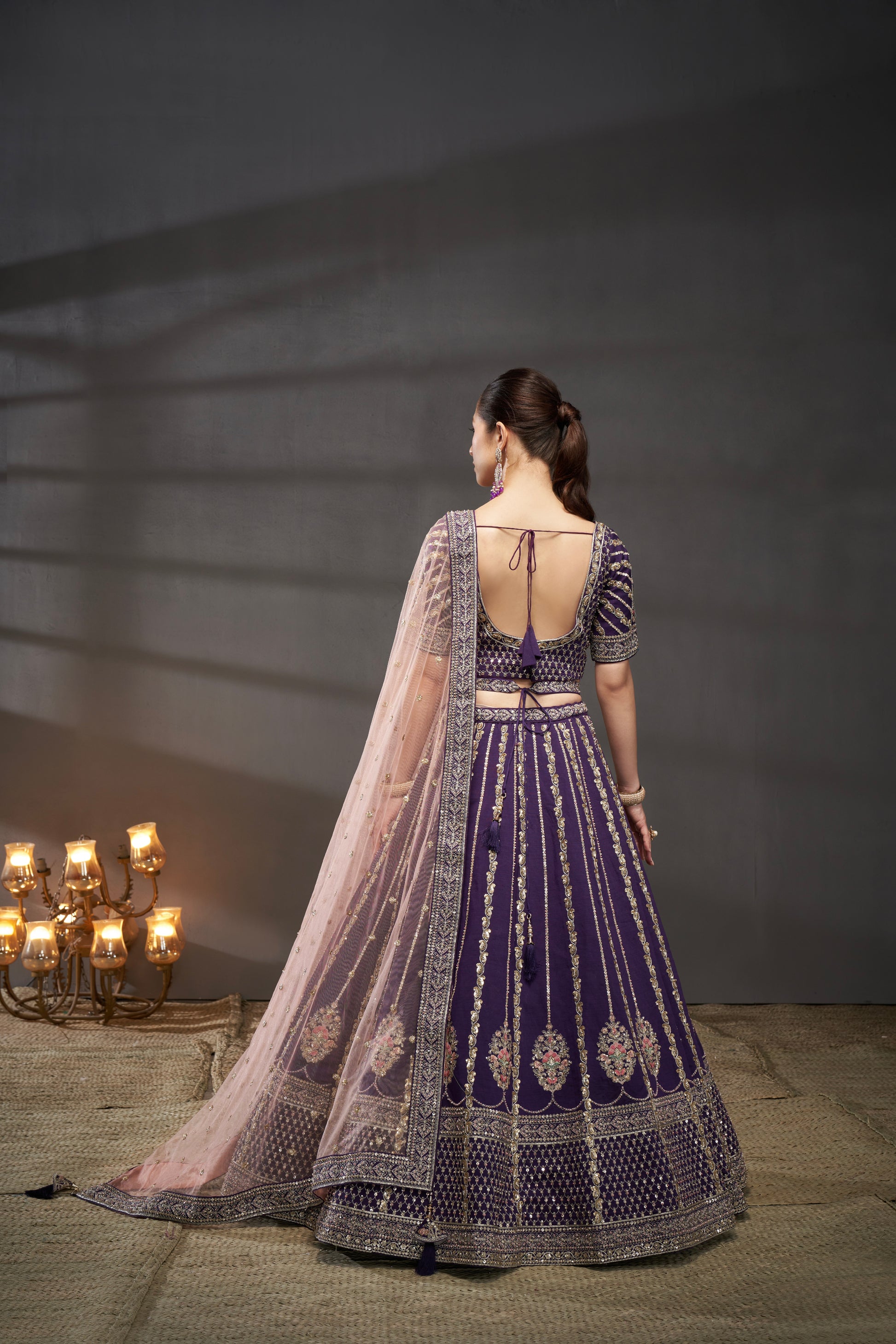 Purple Pure Silk & Heavy Embroidery Bridal Lehenga & Dupatta