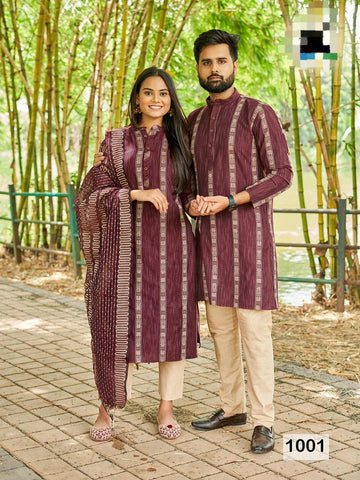 Occasion Special Couple combo of Kurta with Pajama & Kurti with Pants & Dupatta Dress