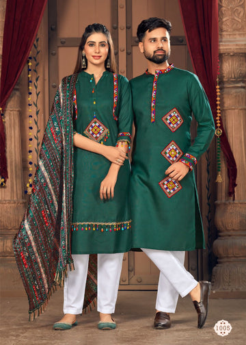 Navratri Special Couple combo of Kurta with Pajama & Kurti with Pants & Dupatta Dress