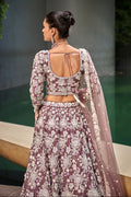 Lavender Satin Bridal Lehenga with Moti and Sequins Embroidery