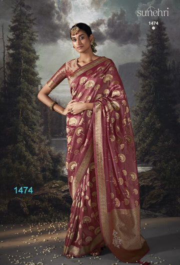 Kimora Sunheri Raat Rani Banarasi Zari With Organza Saree Design 1474