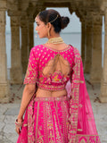 Bright Pink and Gold Embroidered Bridal Lehenga