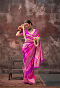 Pink & Purple Rangkaat Handloom Weaving Silk Saree