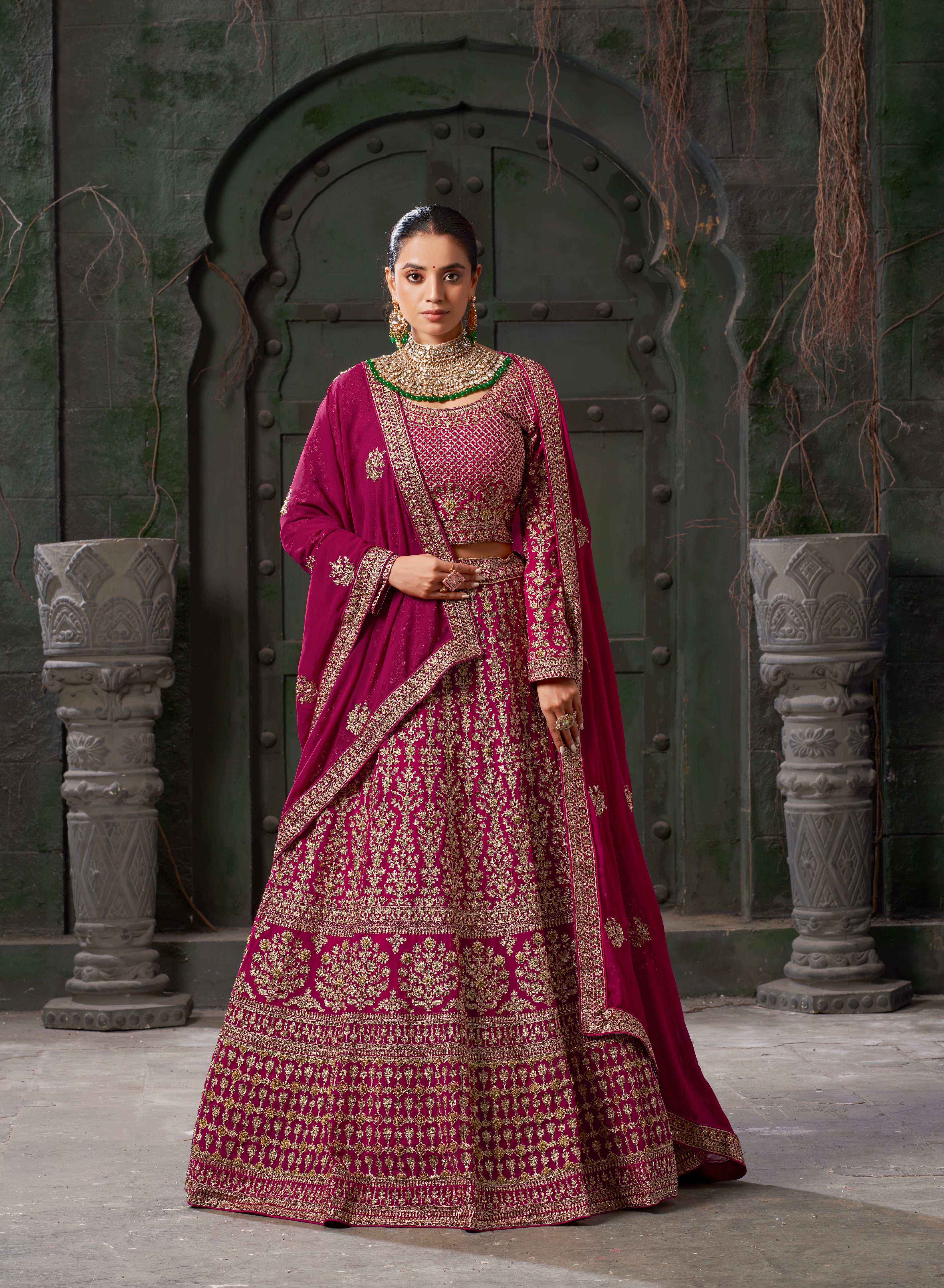 Pink Bridal Lehenga Choli in Premium Georgette Zarkan Embellishments