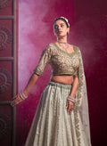 Off-White Lehenga in Vanilla Shine Silk & Sequins & Thread Embroidery