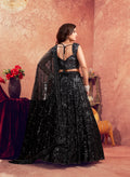 Blossom Black Net Lehenga Choli with Heavy Sequins Embellishments