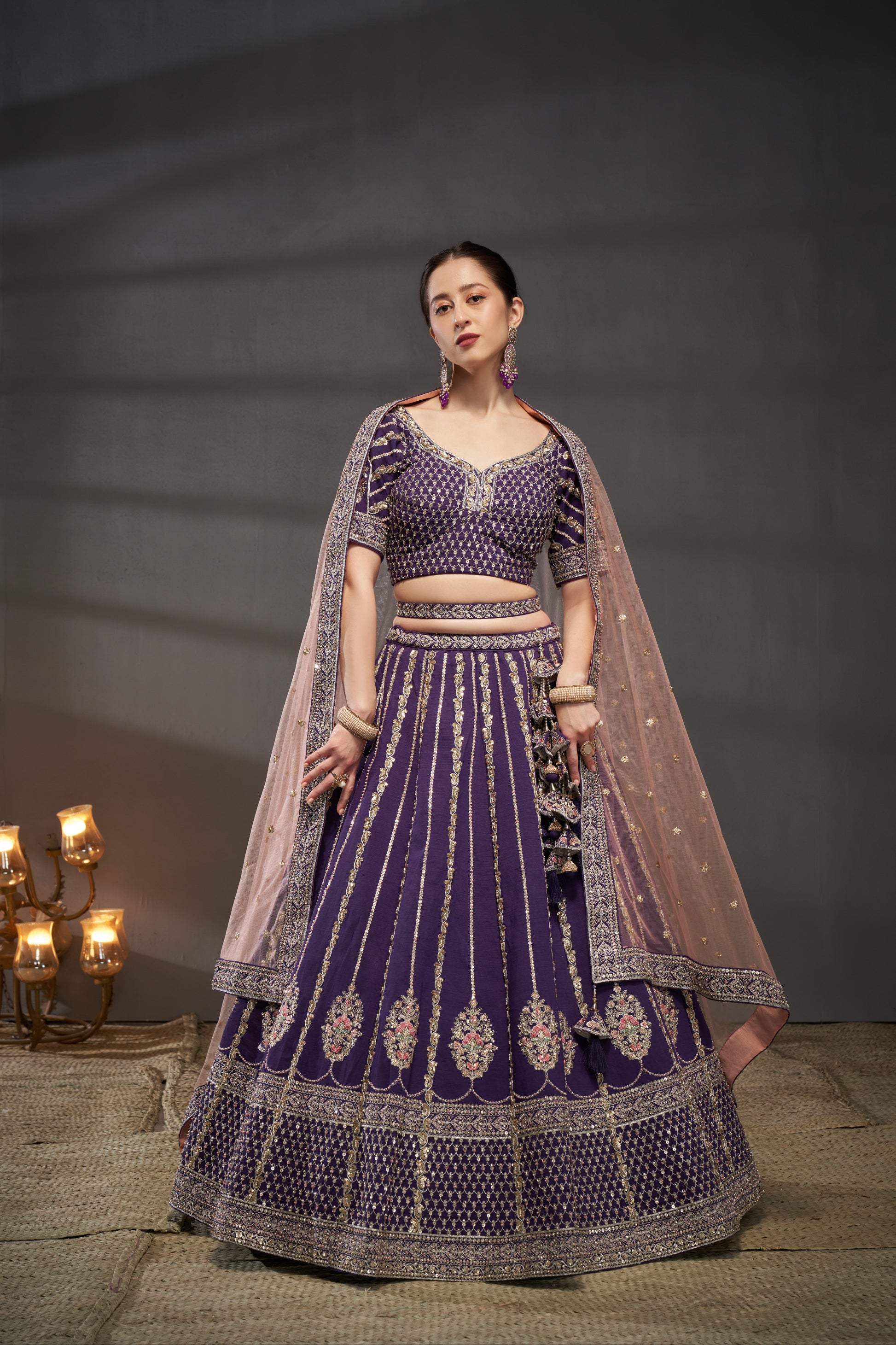 Purple Pure Silk & Heavy Embroidery Bridal Lehenga & Dupatta