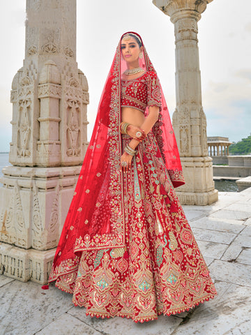 Red Bridal Lehenga with Khatli Embroidery and Heavy Work