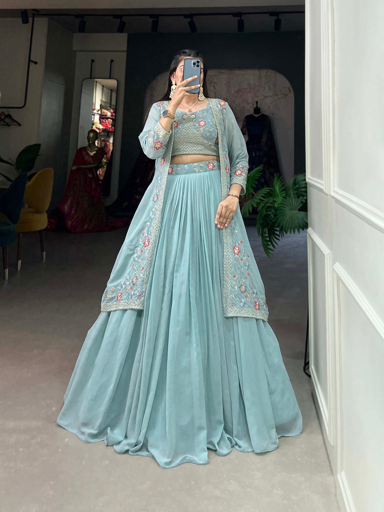 Georgette Lehenga Choli with Koti Jacket