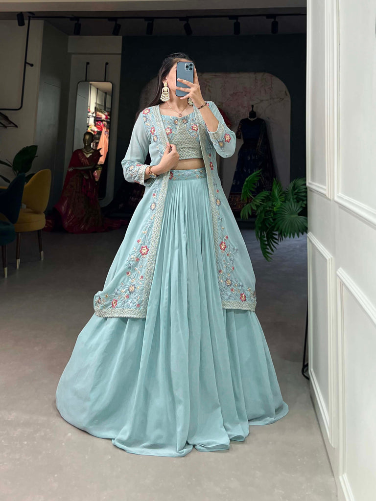 Georgette Lehenga Choli with Koti Jacket