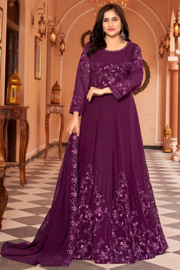 Beautiful Designer Wine Faux Georgette Anarkali Suit